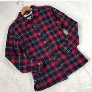 Plaid flannel fleece lined shirt jacket